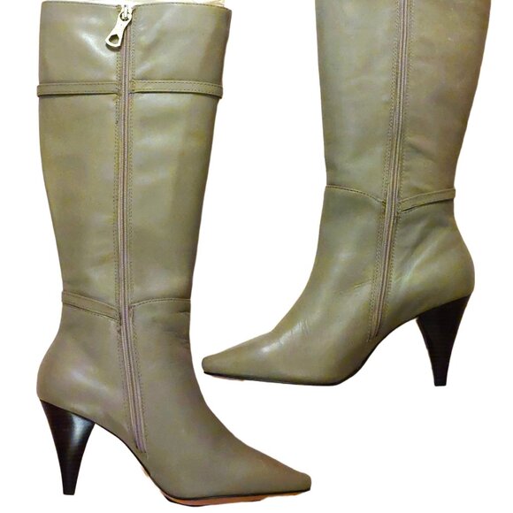 BCBGMAXAZARIA Khaki Beige Leather Boots Size 7.5 $434 - Picture 4 of 11